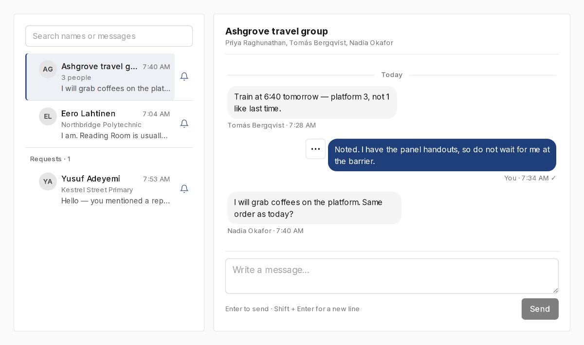 Group chat thread with its member names listed in the header