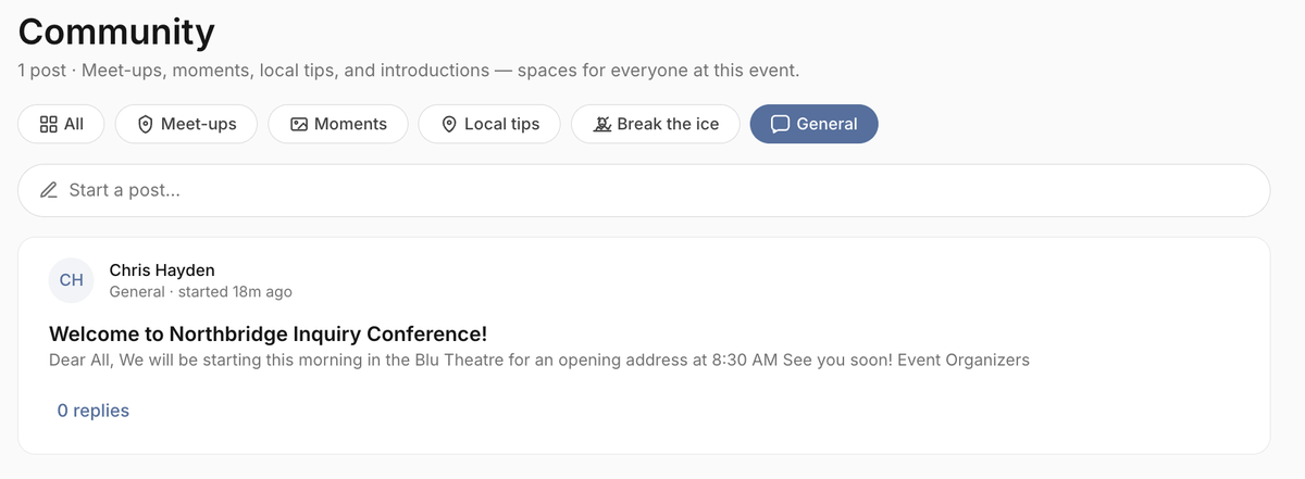 General Community feed with an audience pill on a targeted post